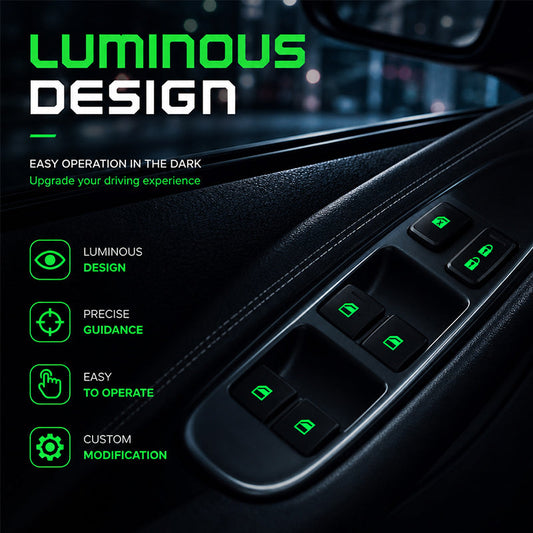 💡Adesivi luminosi per l'interruttore degli alzacristalli dell'auto - Pulsante di avviso con luce notturna colorata