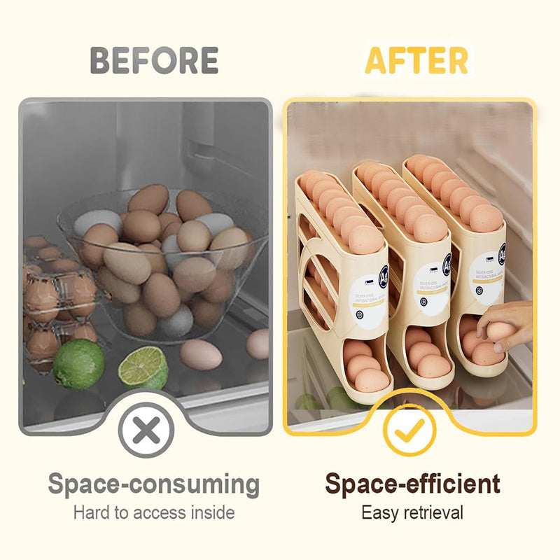 🥚Organizzatore per uova rotolante – Salvaspazio per frigorifero (30 uova) 🥚✨