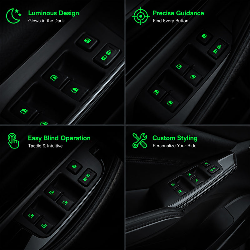 💡Adesivi luminosi per l'interruttore degli alzacristalli dell'auto - Pulsante di avviso con luce notturna colorata