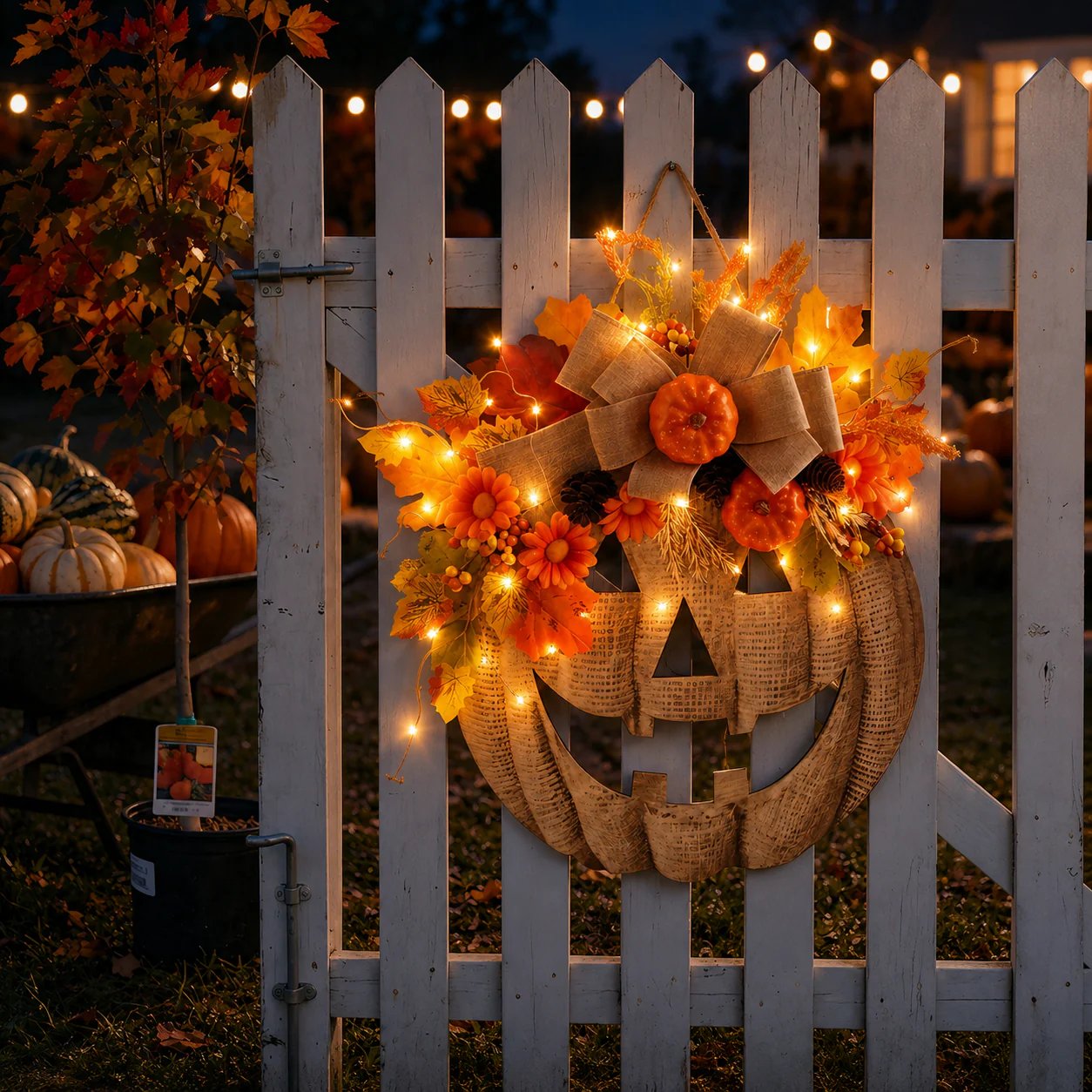 🎃✨ Decorazione autunnale per la porta con zucca luminosa in lino 🎃✨