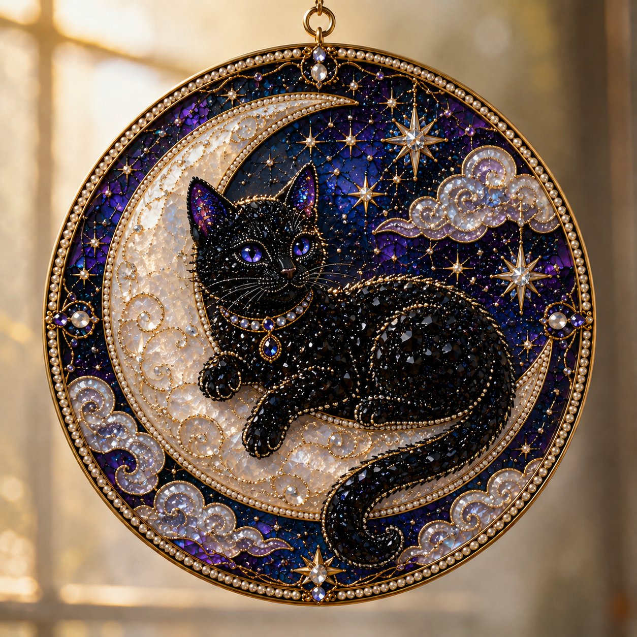 🌙 DIY-set voor een hemelse zwarte kat als raamversiering | 3D-zonnevanger met parelkraaltjes 🔮✨