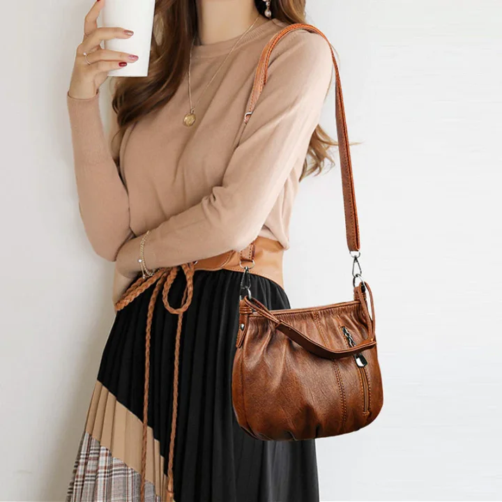 ⏳Offerta a tempo limitato⏰ Borsa a secchiello in pelle plissettata – Materiale morbido, tracolla regolabile e stile casual chic