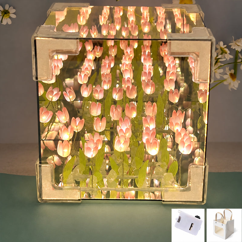 🌷✨ Lampada notturna cubo giardino di tulipani fai da te--un piccolo giardino luminoso per ogni angolo