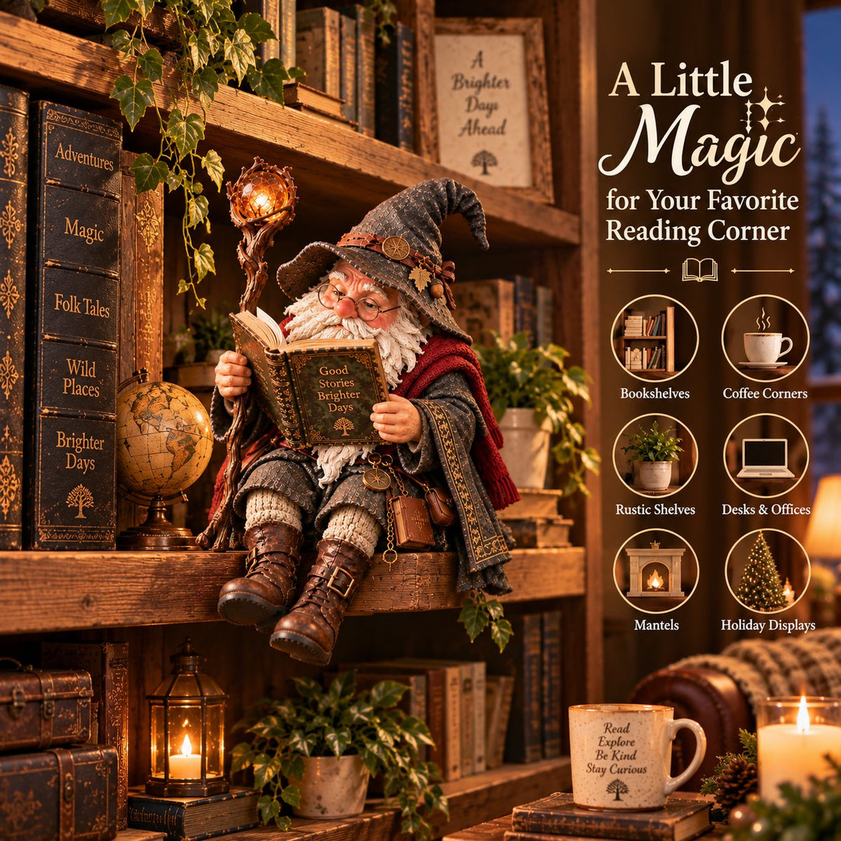 📖🧙‍♂️ Gnomo Studioso Errante--un tocco fantasy per librerie e angoli di lettura