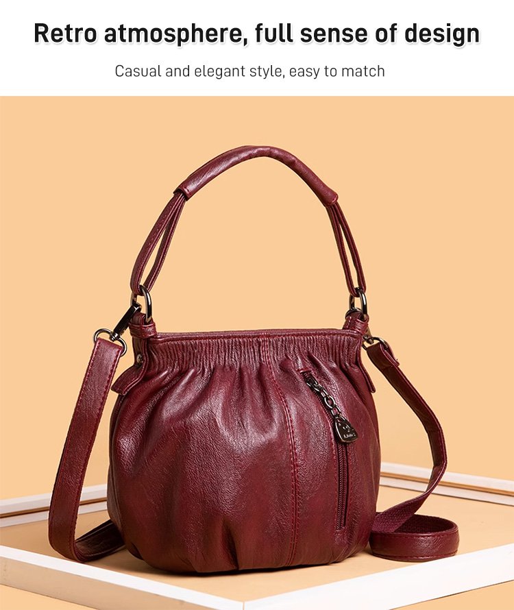 ⏳Offerta a tempo limitato⏰ Borsa a secchiello in pelle plissettata – Materiale morbido, tracolla regolabile e stile casual chic