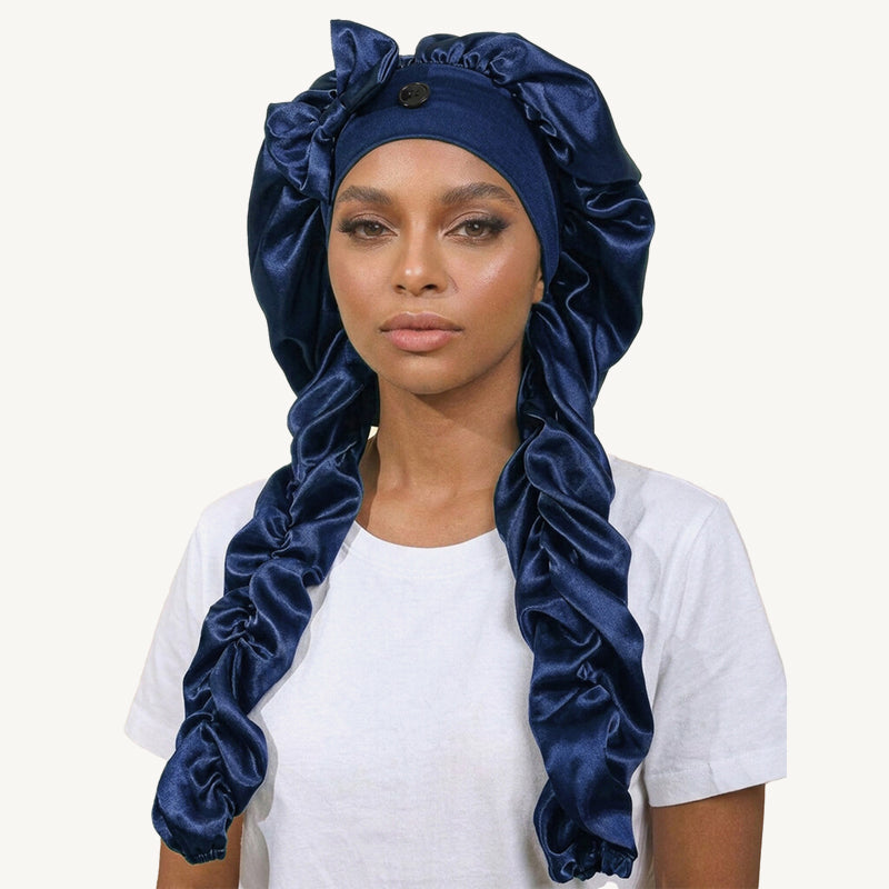 ✨Cuffia da notte antiscivolo con fiocco per capelli lunghi in seta：❤️ideale per dormire tutta la notte.