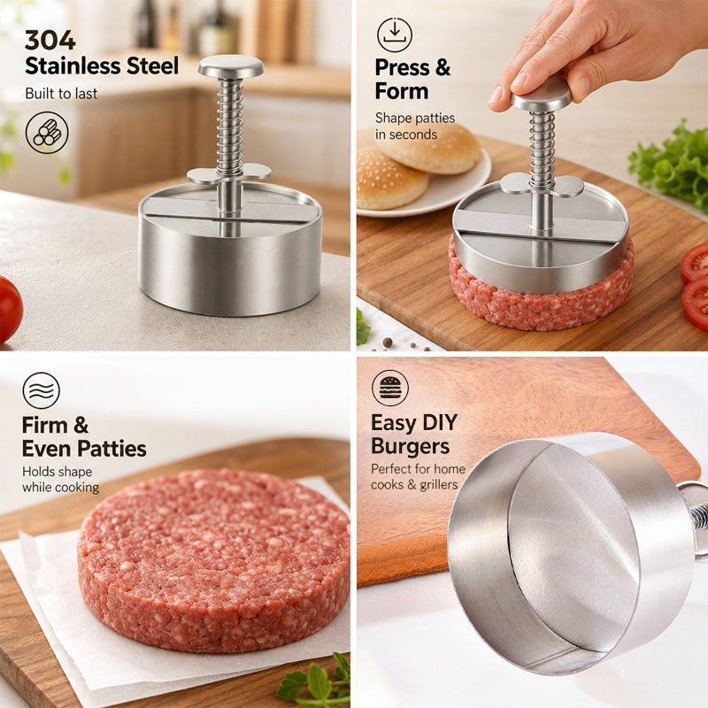 🍔Pressa per hamburger in acciaio inox | Prepara facilmente hamburger perfettamente uniformi