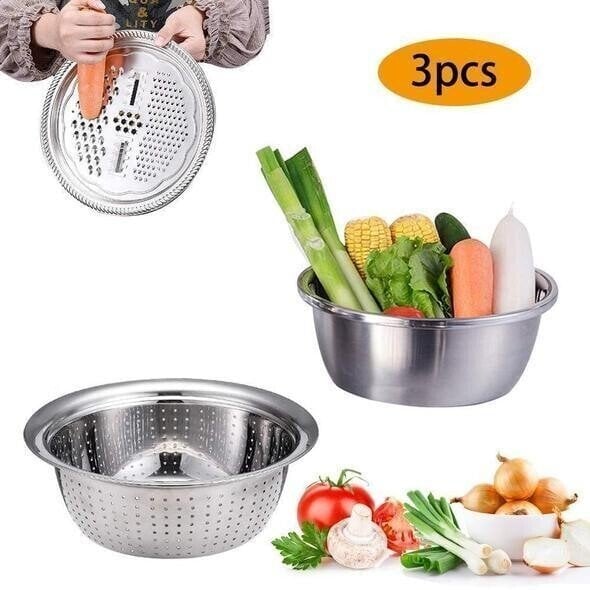 🥗Set 3 in 1 Ciotola Multiuso con Grattugia e Scolapasta ✨