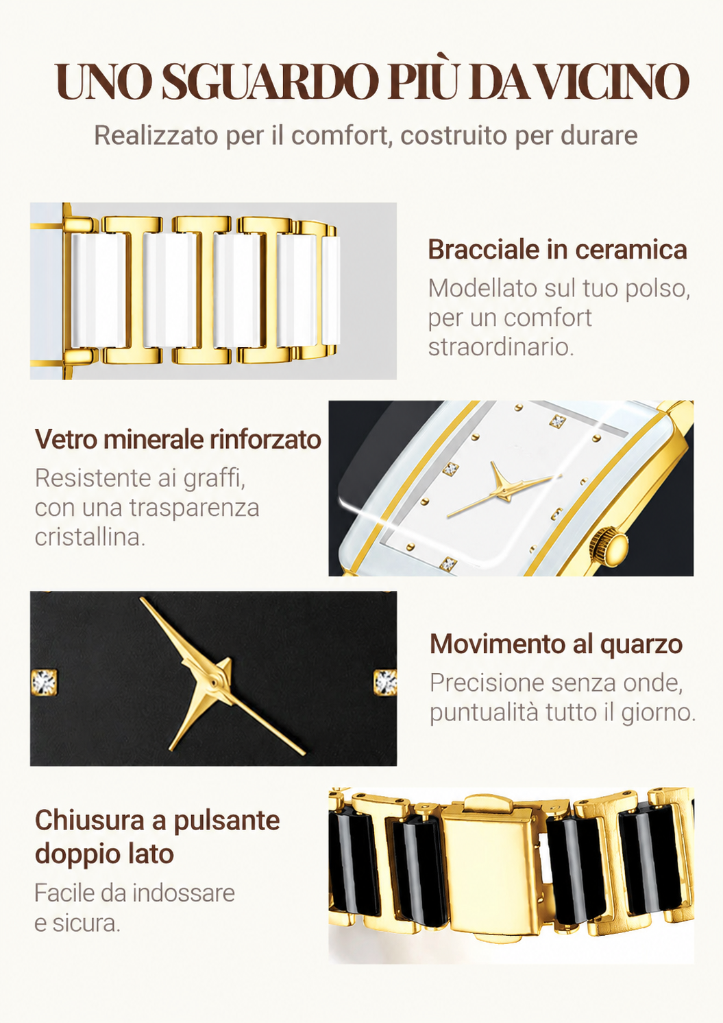 ⌚ Orologio da Polso in Ceramica Quadrato al Quarzo – Stile alla Moda