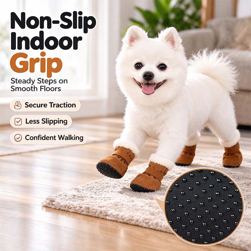 🐶 Scarpe antiscivolo per cani in morbido velluto – Calde, comode e sicure per camminare in casa🐾