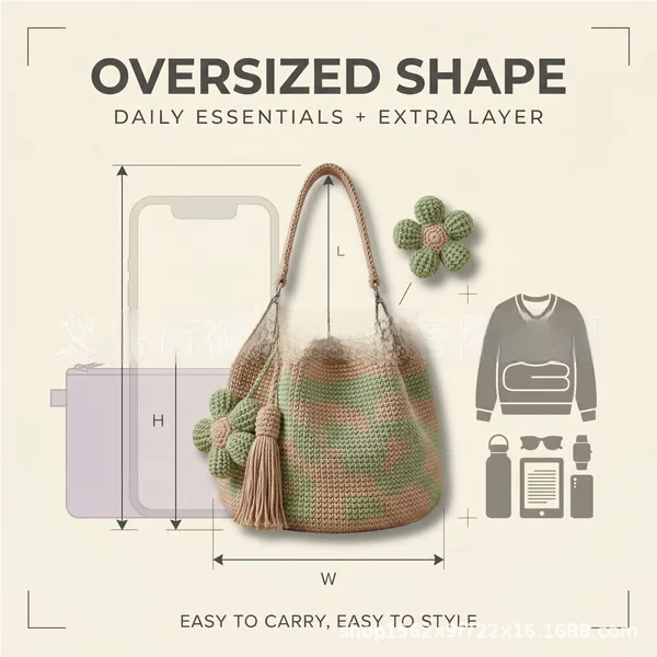 🏆 Promozione 49% DI SCONTO🧵🌸Borsa tote all'uncinetto con fiori fatta a mano 🌼✨