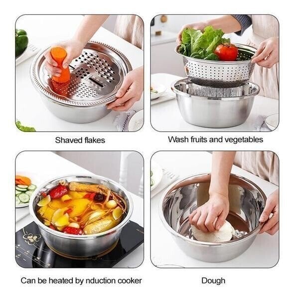 🥗Set 3 in 1 Ciotola Multiuso con Grattugia e Scolapasta ✨