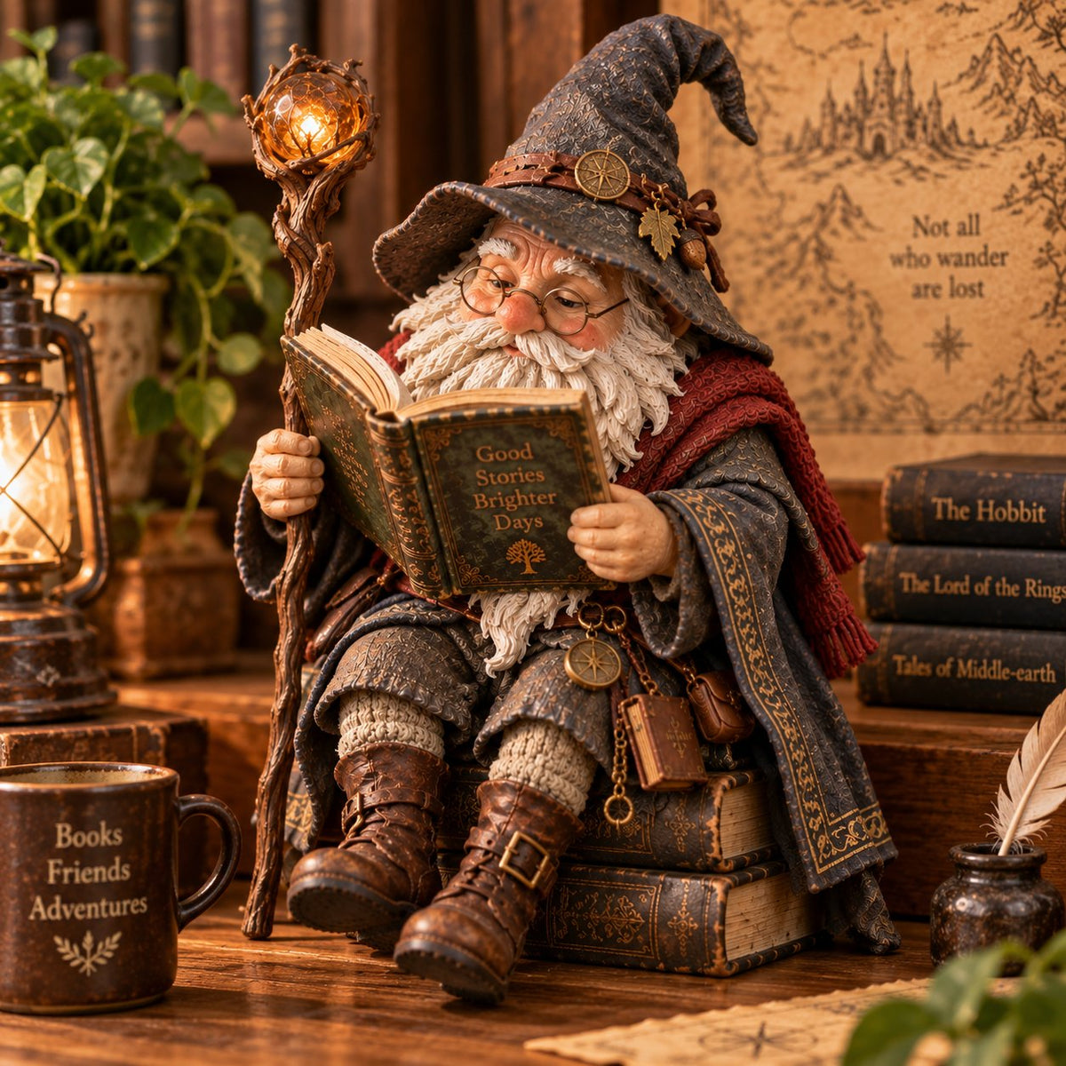 📖🧙‍♂️ Gnomo Studioso Errante--un tocco fantasy per librerie e angoli di lettura