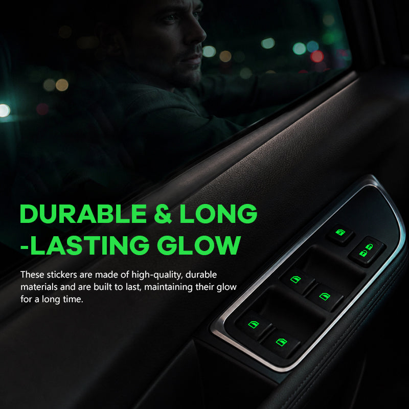 💡Adesivi luminosi per l'interruttore degli alzacristalli dell'auto - Pulsante di avviso con luce notturna colorata