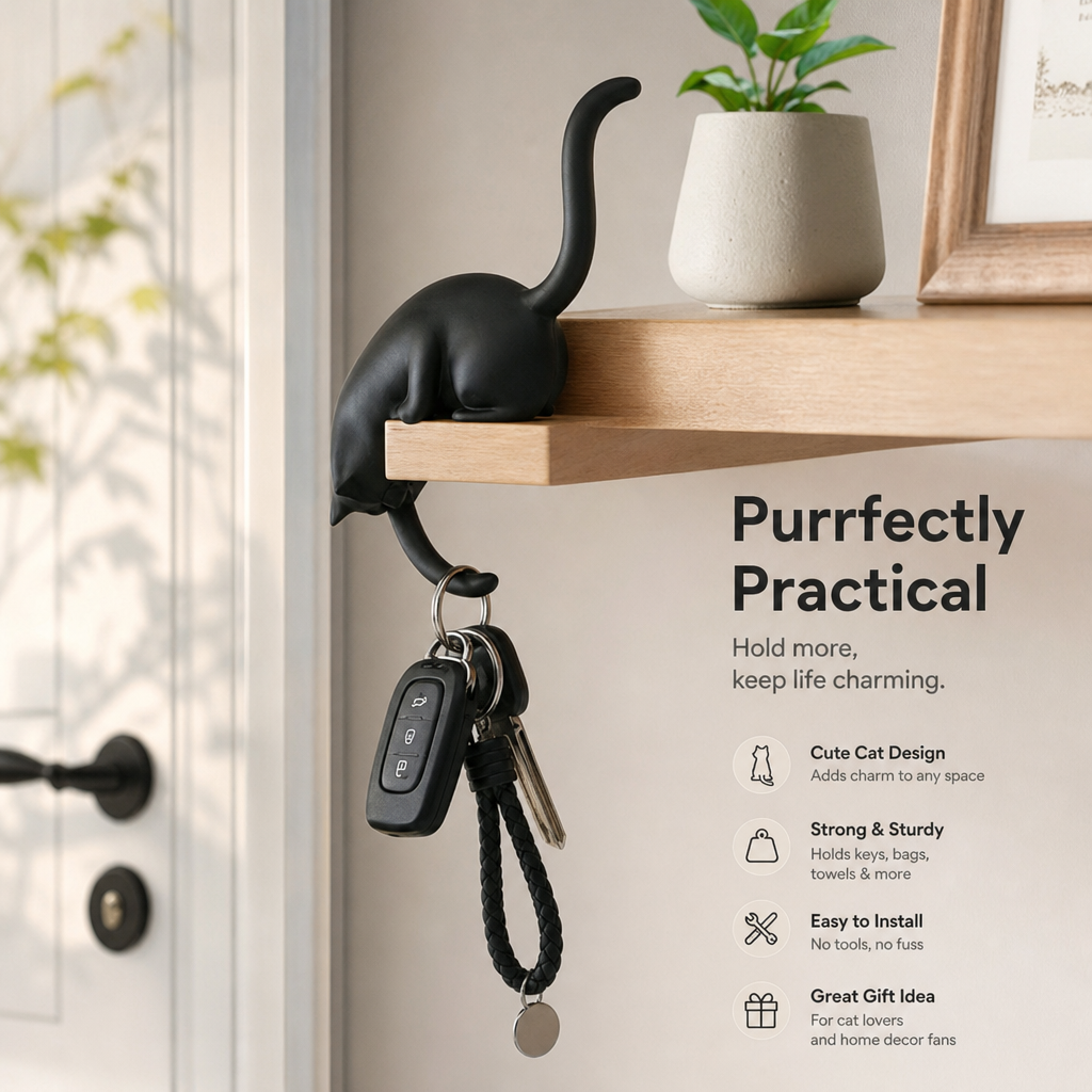 🐈Gancio da Mensola a Forma di Gatto – Pratico, Elegante e Senza Forare il Muro! 🐾✨