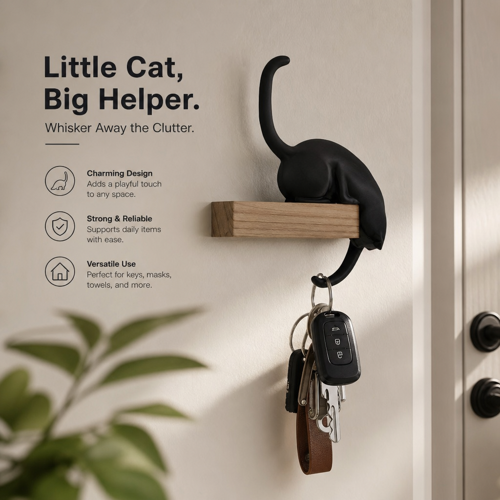 🐈Gancio da Mensola a Forma di Gatto – Pratico, Elegante e Senza Forare il Muro! 🐾✨
