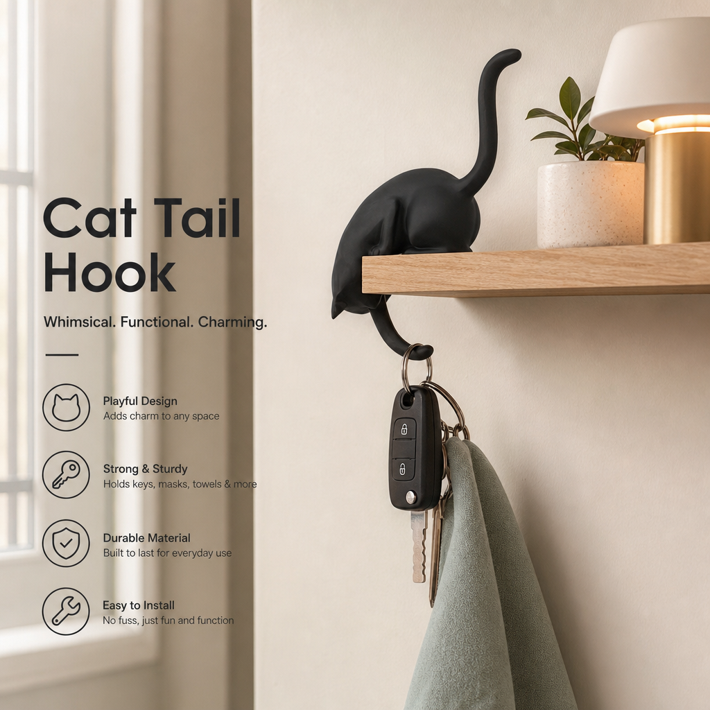 🐈Gancio da Mensola a Forma di Gatto – Pratico, Elegante e Senza Forare il Muro! 🐾✨