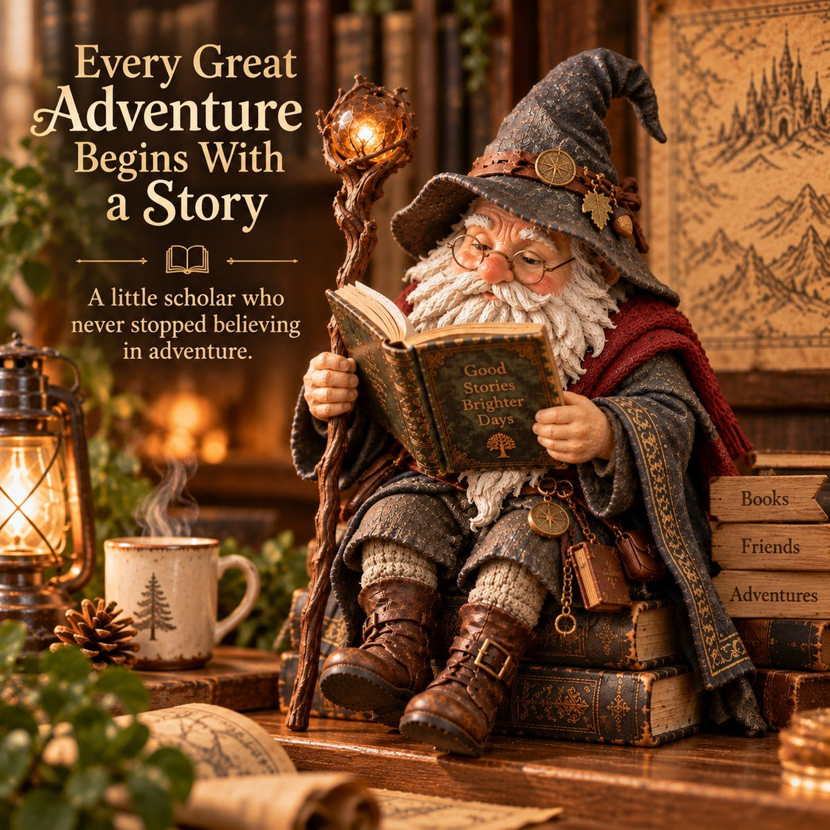📖🧙‍♂️ Gnomo Studioso Errante--un tocco fantasy per librerie e angoli di lettura