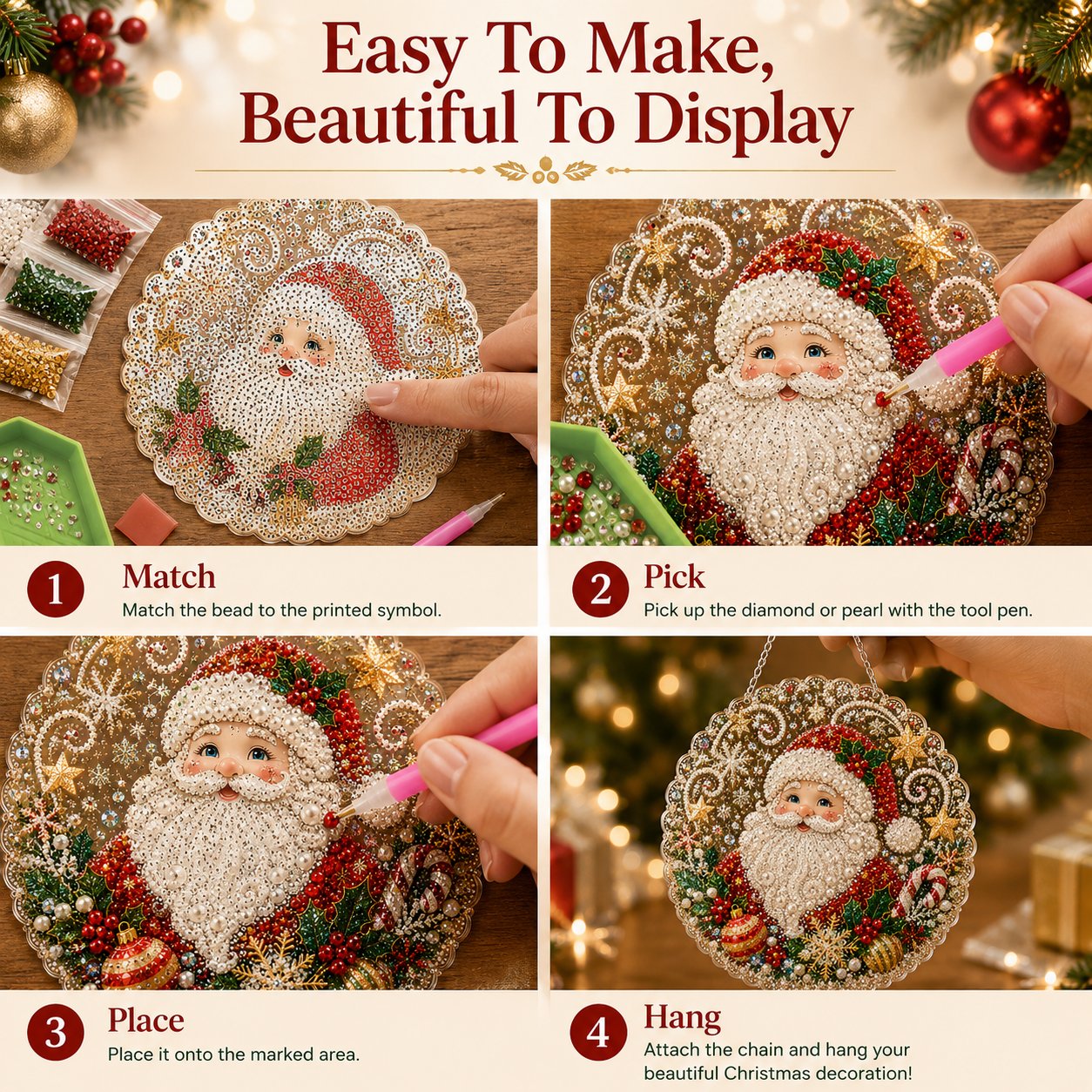 🎄 Kit per decorazione natalizia con perle e diamanti in acrilico | Pannello antigraffio e indelebile con perline | Decorazione natalizia fai da te 🎅💎