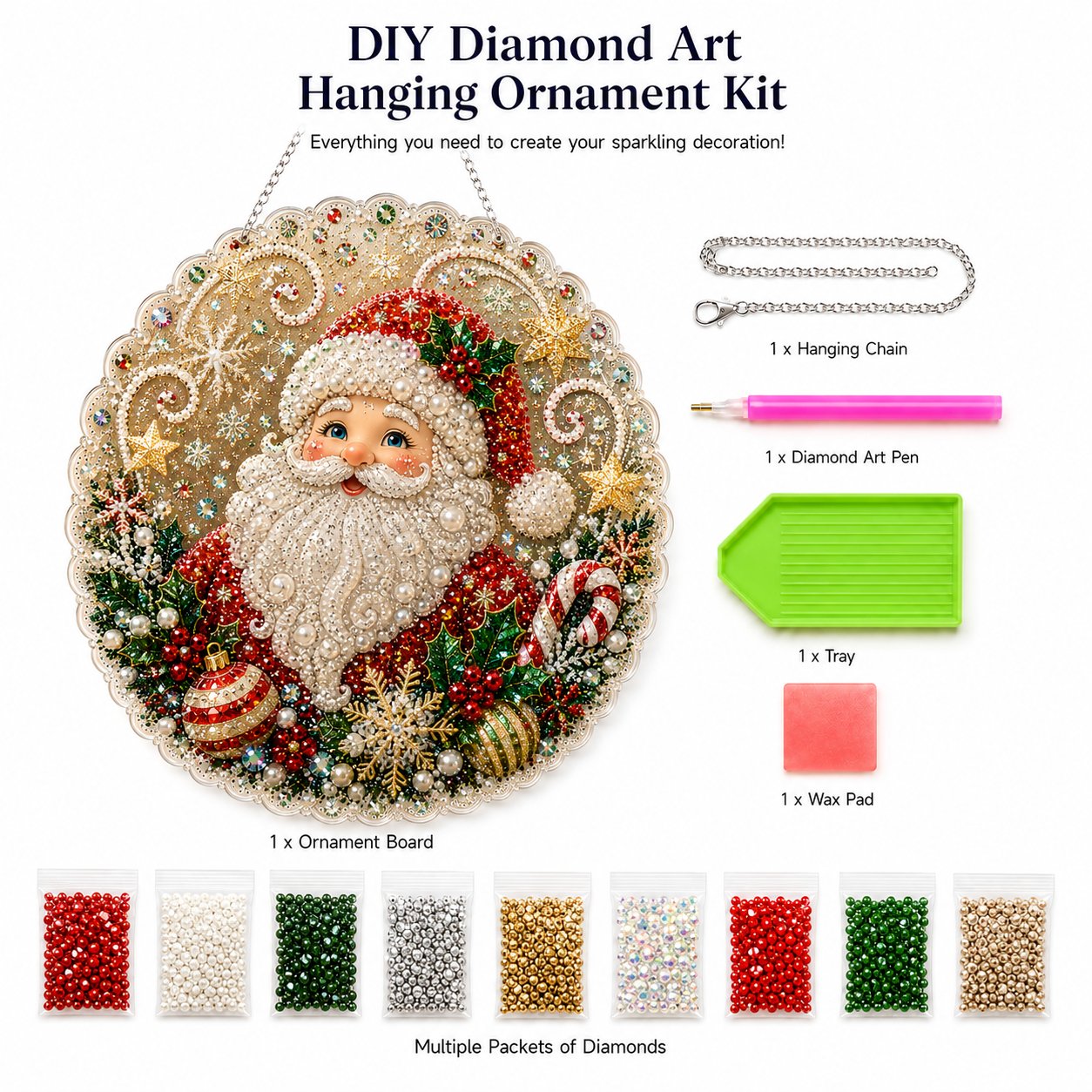🎄 Kit per decorazione natalizia con perle e diamanti in acrilico | Pannello antigraffio e indelebile con perline | Decorazione natalizia fai da te 🎅💎