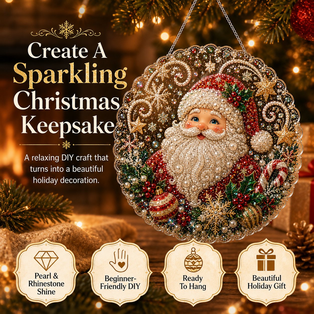 🎄 Kit per decorazione natalizia con perle e diamanti in acrilico | Pannello antigraffio e indelebile con perline | Decorazione natalizia fai da te 🎅💎