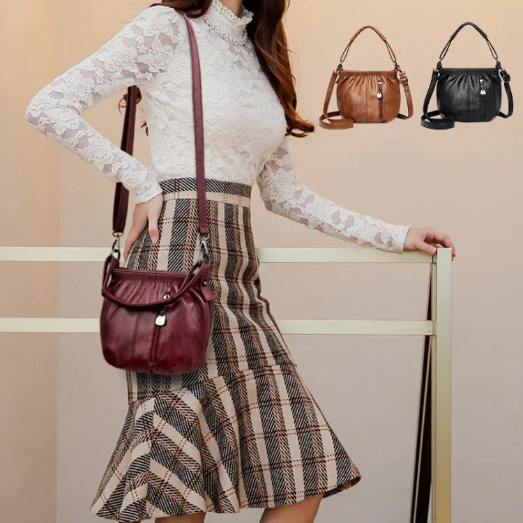 ⏳Offerta a tempo limitato⏰ Borsa a secchiello in pelle plissettata – Materiale morbido, tracolla regolabile e stile casual chic
