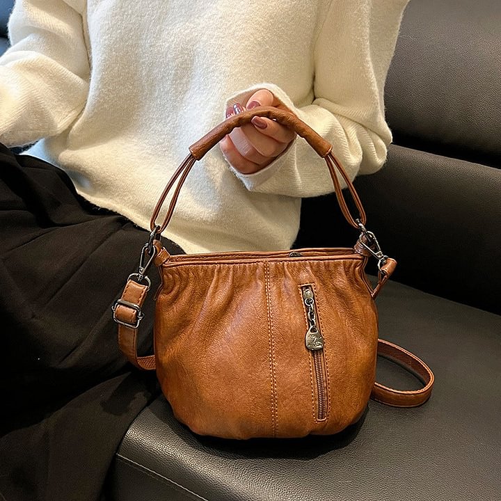 ⏳Offerta a tempo limitato⏰ Borsa a secchiello in pelle plissettata – Materiale morbido, tracolla regolabile e stile casual chic