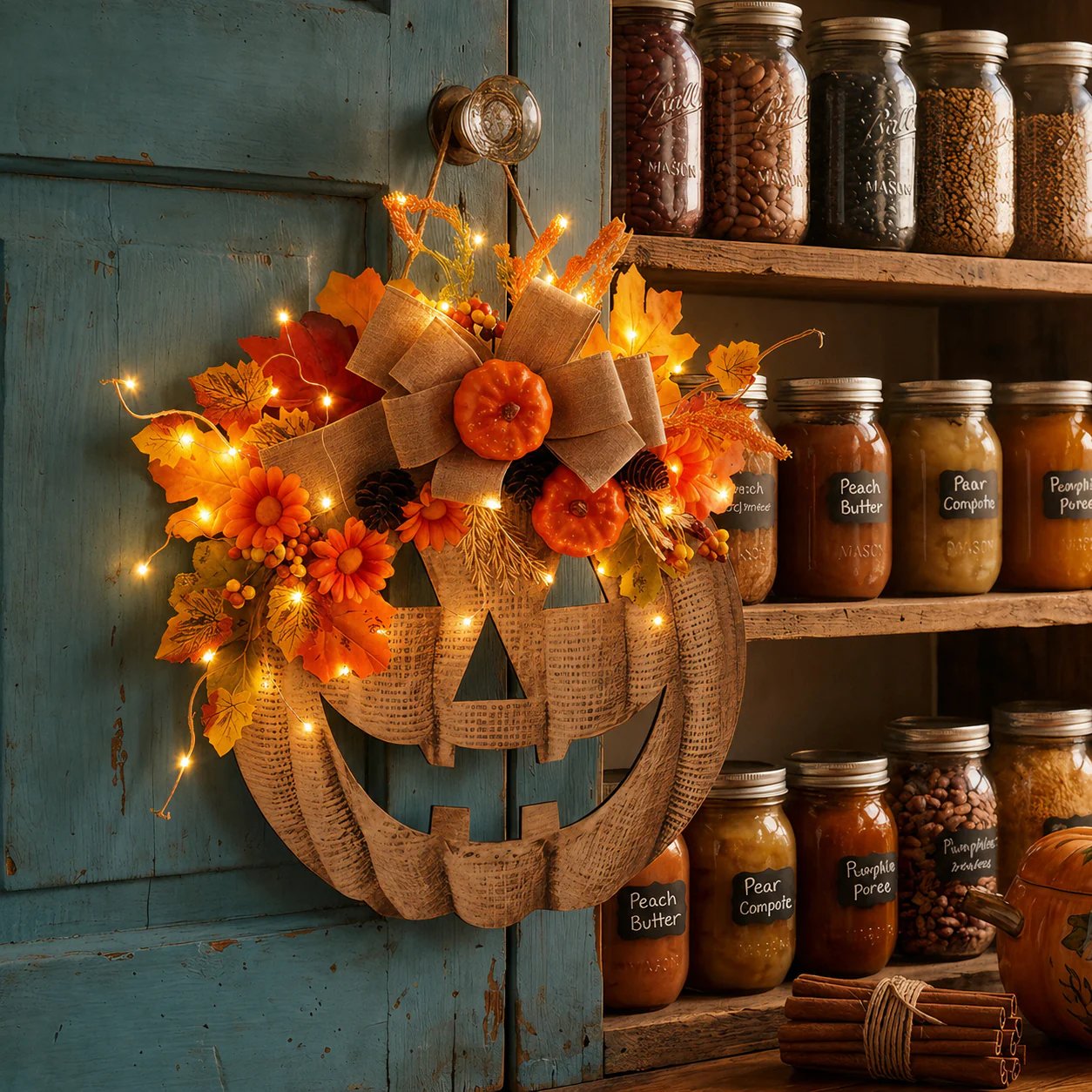 🎃✨ Decorazione autunnale per la porta con zucca luminosa in lino 🎃✨