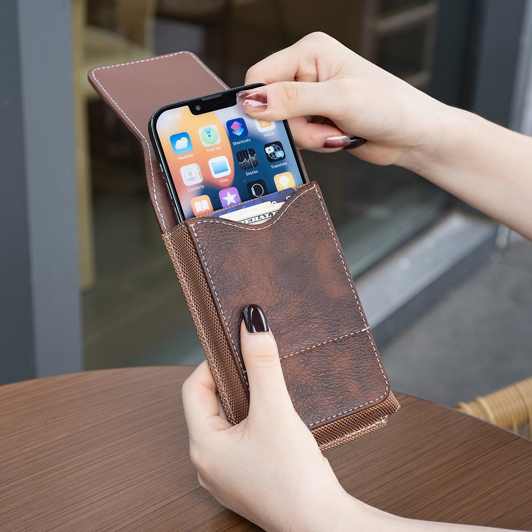📱Custodia da cintura per cellulare ✨ Custodia in pelle multi-tasche con porta carte
