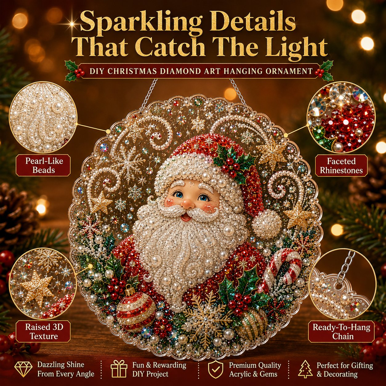 🎄 Kit per decorazione natalizia con perle e diamanti in acrilico | Pannello antigraffio e indelebile con perline | Decorazione natalizia fai da te 🎅💎