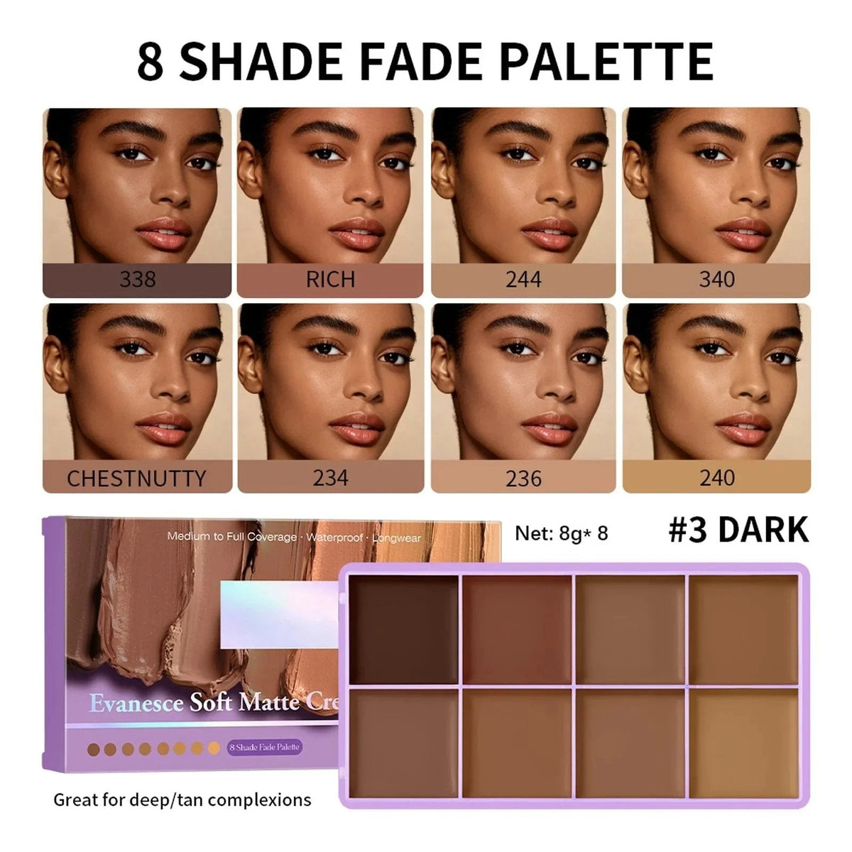 ✨💥🎨 Palette correttore opaco a 8 colori – Resistente all'acqua e a copertura totale, per correggere, contornare e coprire i tatuaggi ✨