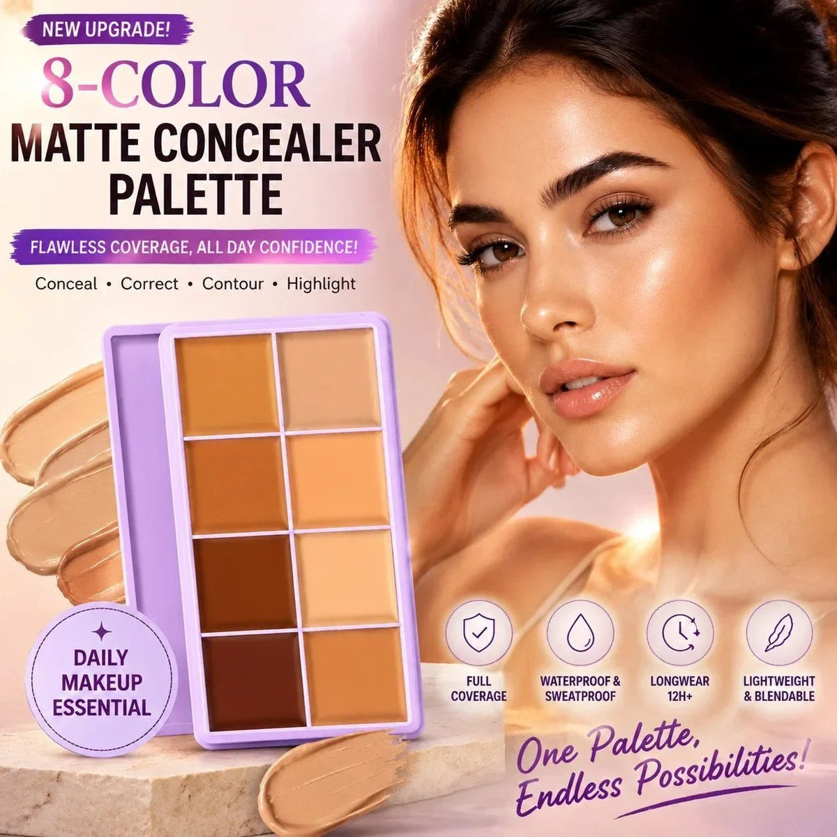 ✨💥🎨 Palette correttore opaco a 8 colori – Resistente all'acqua e a copertura totale, per correggere, contornare e coprire i tatuaggi ✨