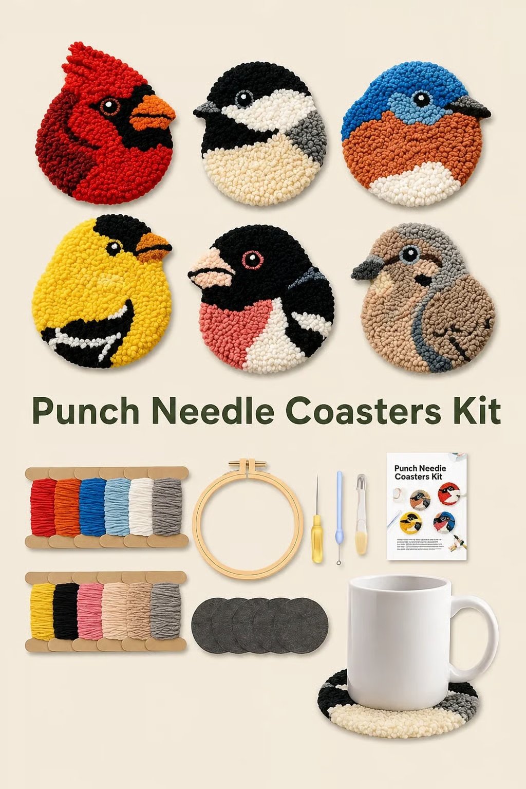 🧵Adatto ai principianti🐦Kit con ago per punch sottobicchieri per uccelli fai-da-t