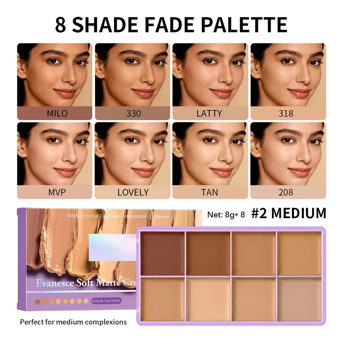 ✨💥🎨 Palette correttore opaco a 8 colori – Resistente all'acqua e a copertura totale, per correggere, contornare e coprire i tatuaggi ✨
