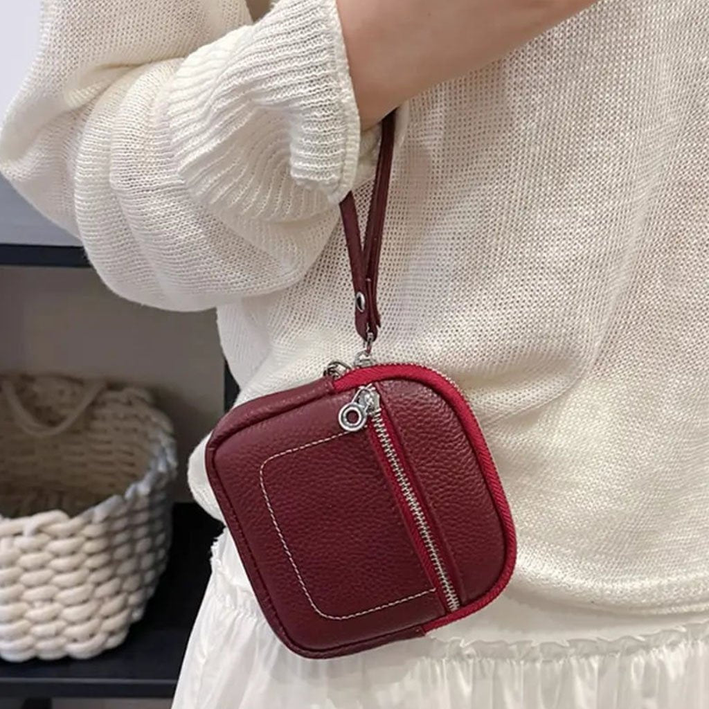 🌟Eleganza in tasca--Mini portafoglio quadrato in pelle con porta carte e portamonete