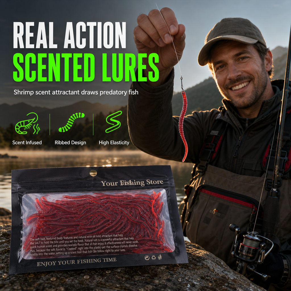 🦐🎣 Esche morbide bioniche--sapore di gamberetto e movimento realistico