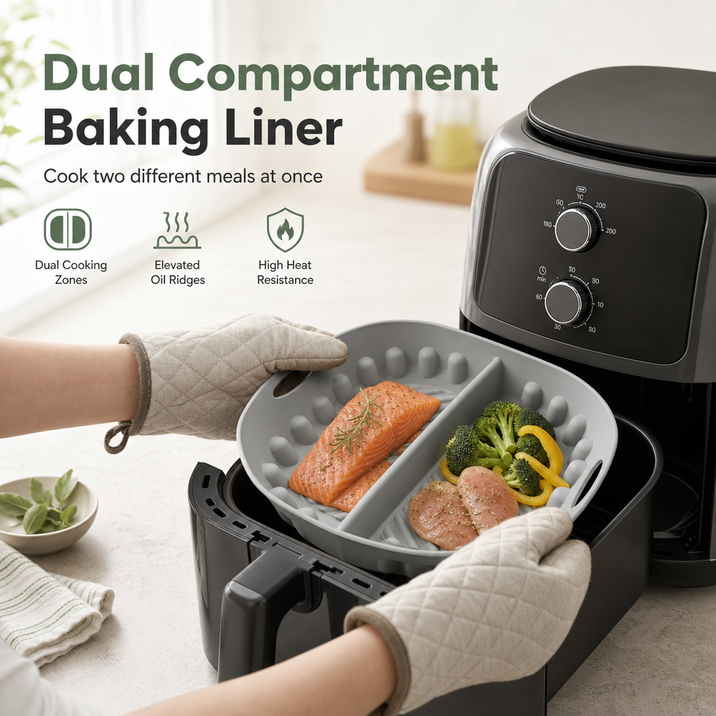 🍳🧁 Reusable Divided Air Fryer Silicone Liner--cuoci due gusti in una volta