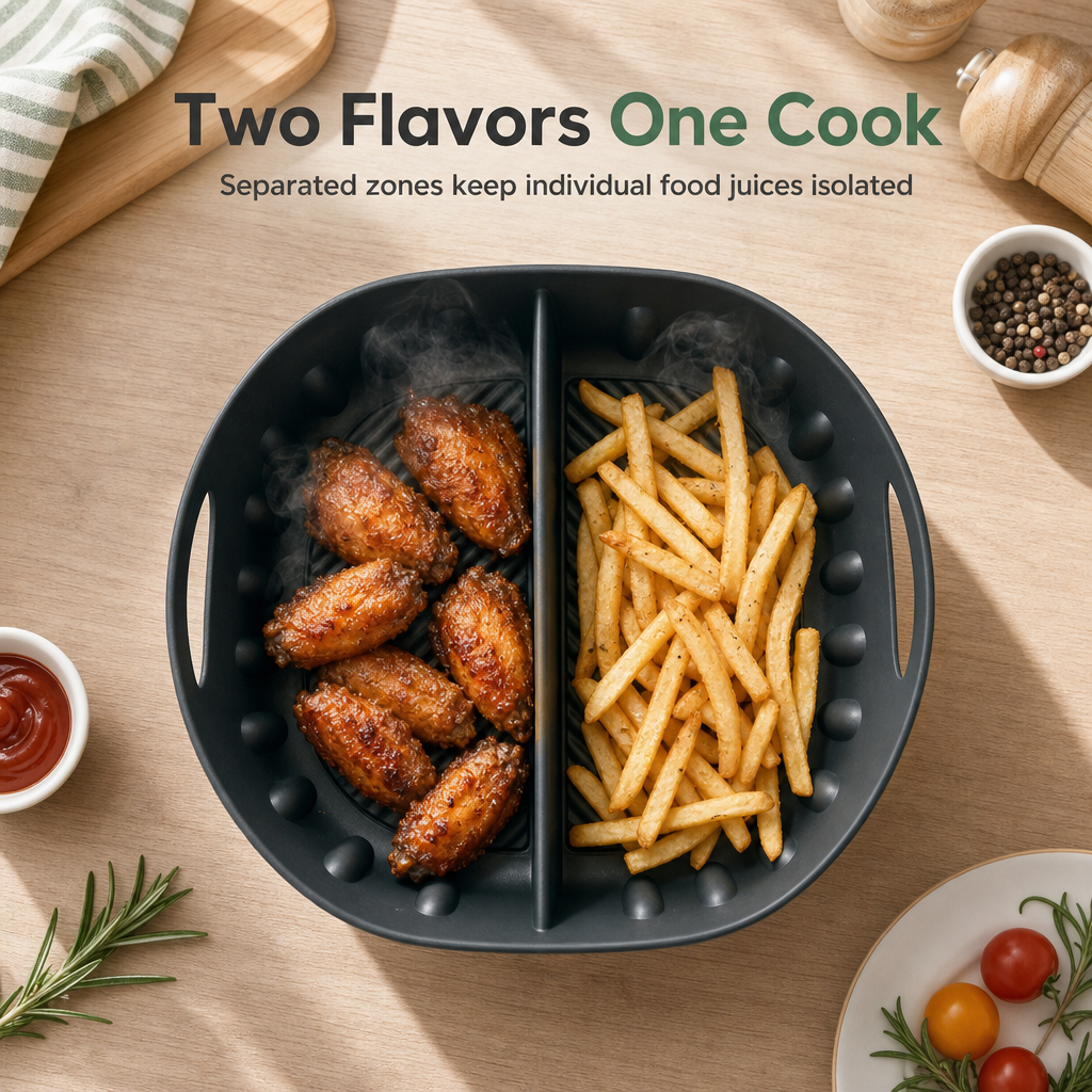 🍳🧁 Reusable Divided Air Fryer Silicone Liner--cuoci due gusti in una volta