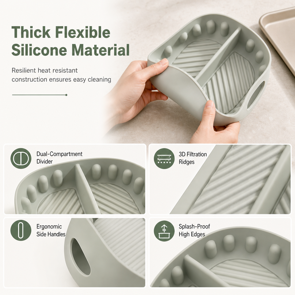 🍳🧁 Reusable Divided Air Fryer Silicone Liner--cuoci due gusti in una volta
