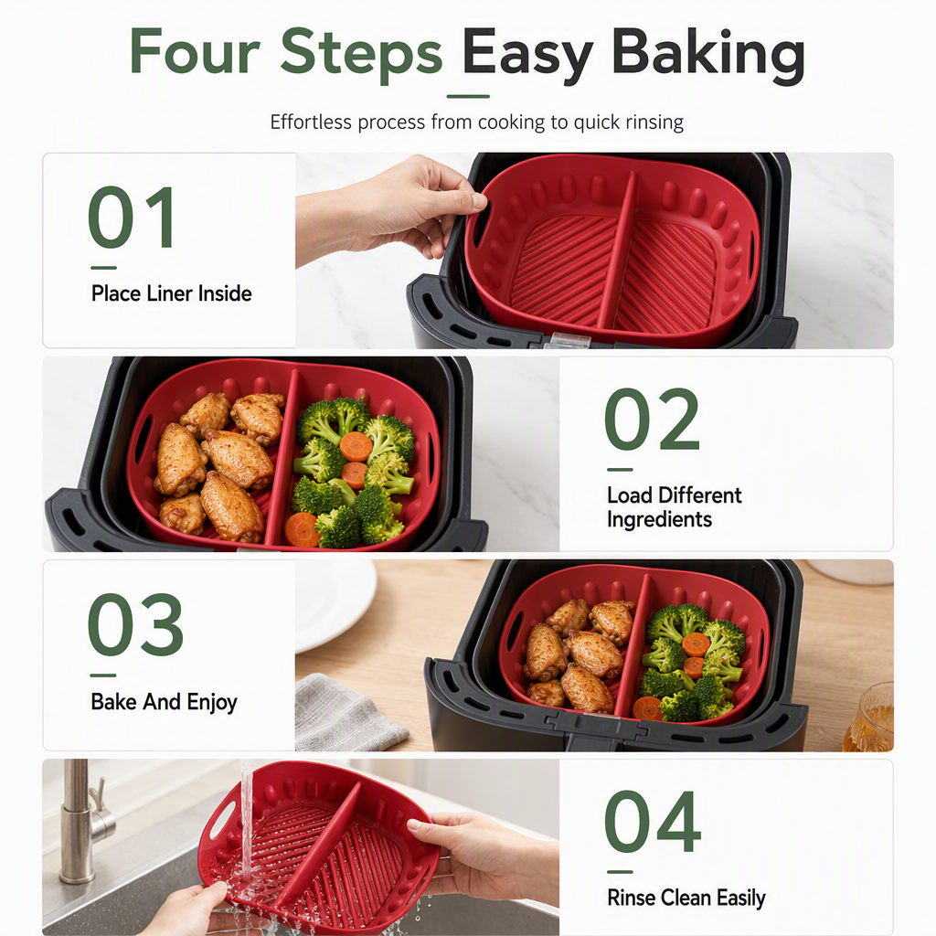 🍳🧁 Reusable Divided Air Fryer Silicone Liner--cuoci due gusti in una volta