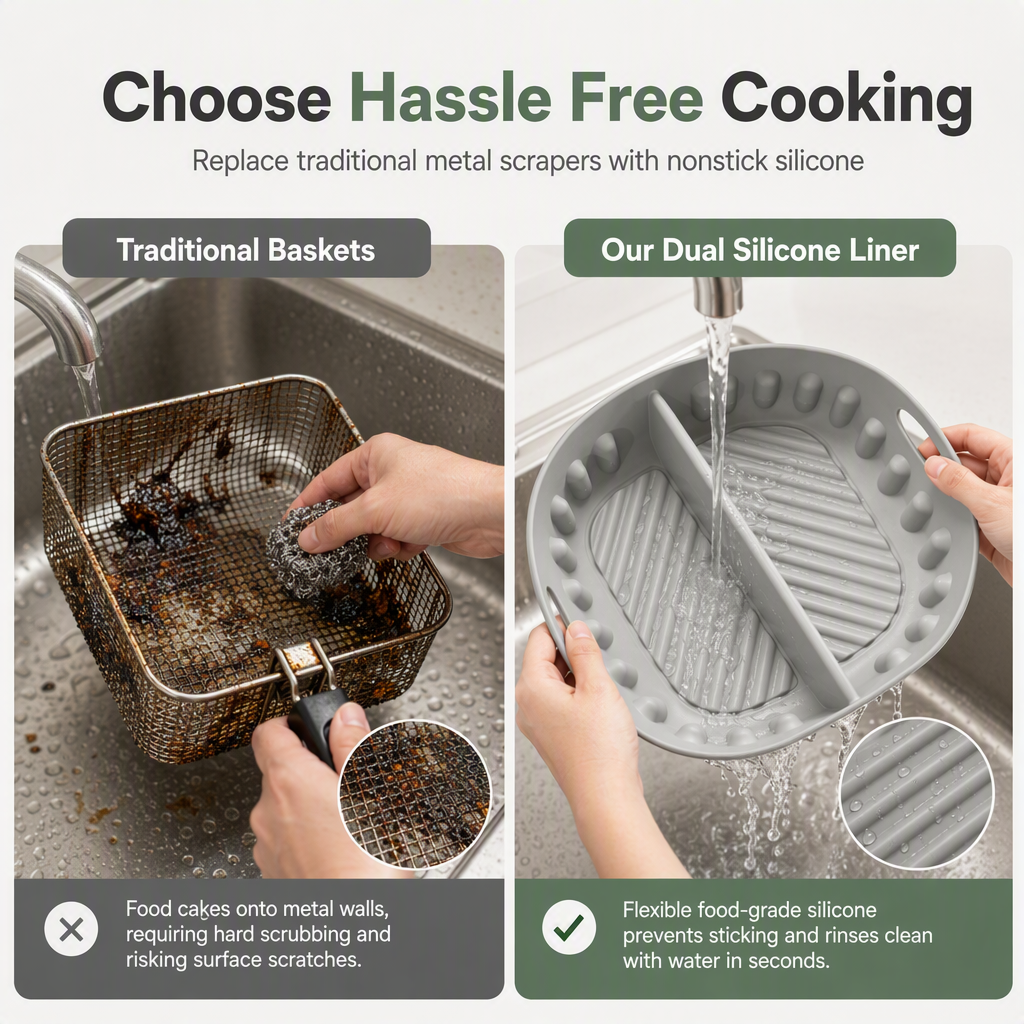 🍳🧁 Reusable Divided Air Fryer Silicone Liner--cuoci due gusti in una volta
